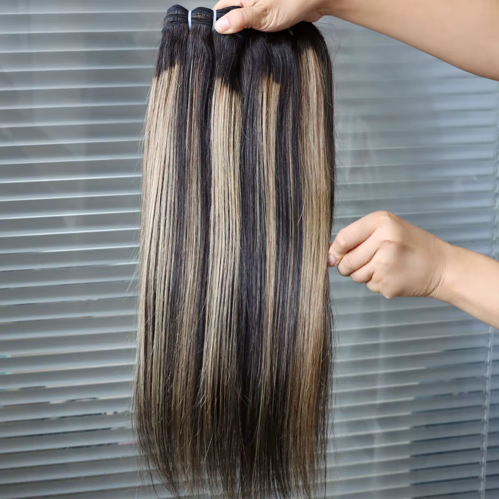 Extensions brésiliennes vierges 100% cheveux humains, lot de reflets Piano 1B # 27 trame de cheveux 