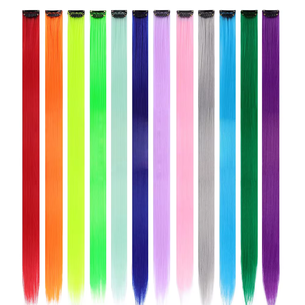 22 pouces 12 pièces/paquet couleur fête synthétique pince dans les Extensions de cheveux pour les fi