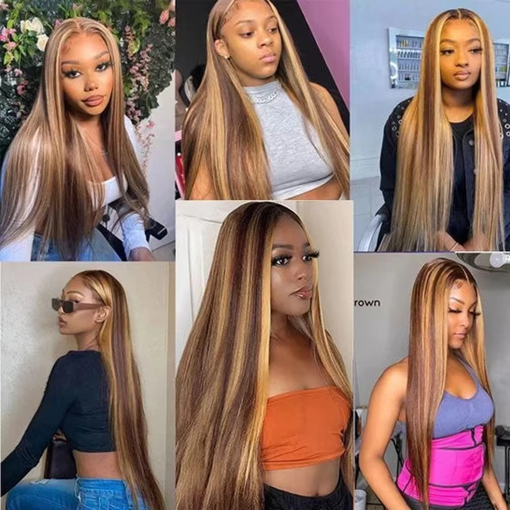 Perruque P4/27 Highlight en Cheveux Humains, Perruque Lace Front 13x6 Ultra Lisse, Perruque Colorée