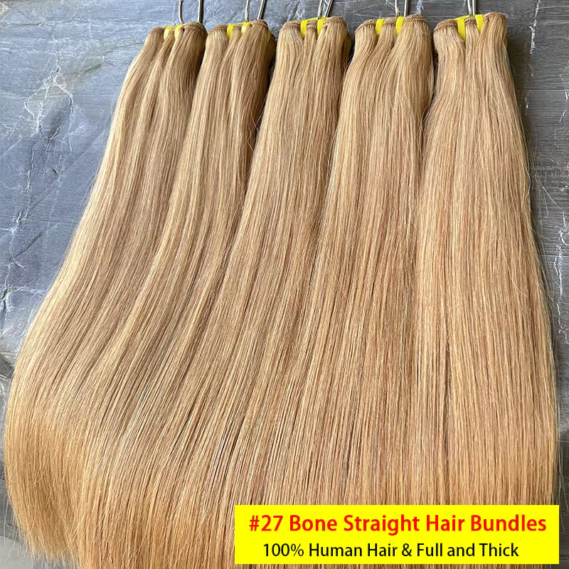 # 27 miel blond os droit 100% cheveux humains paquets non transformés cheveux vierges crus armure Ex