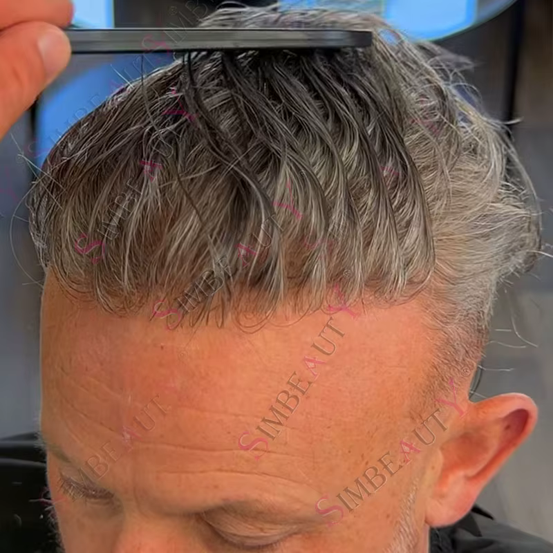 Ligne de cheveux naturelle 80% densité Super mince 0.02mm peau Invisible gris 1B65 1B80 hommes toupe