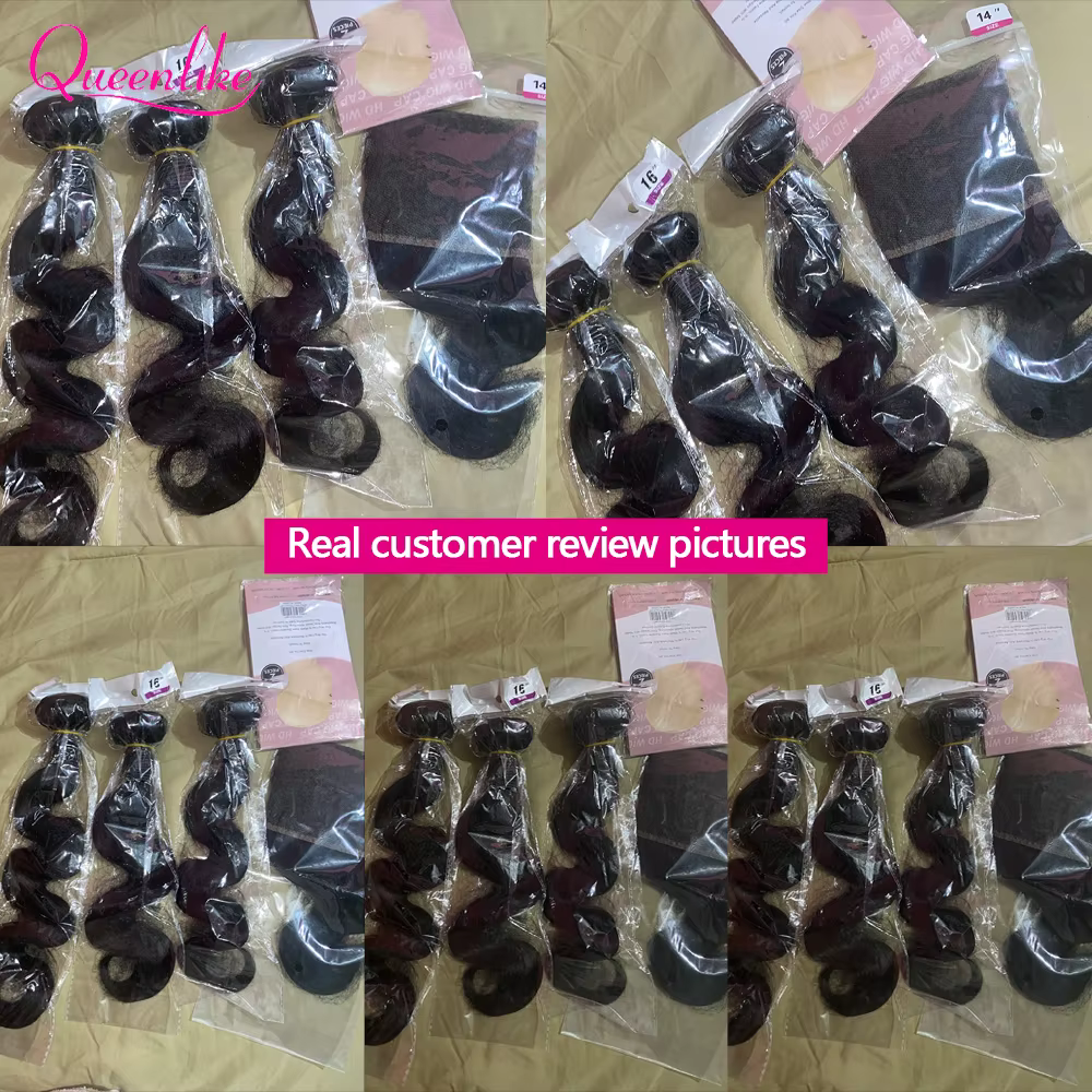 Extensions de cheveux humains lisses Queenlike 12A avec closure 4x4 5x5 6x6 13x4 en dentelle et 3 mè