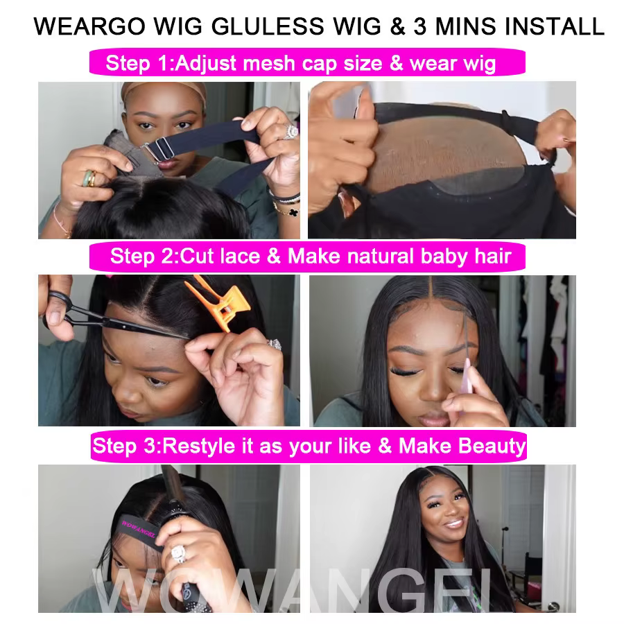 Wow Angel 5x5 Wear Go HD Lace Closure Glueless Wigs 28in Perruque droite malaisienne Perruques humai