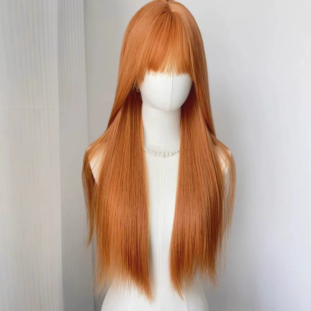 Perruque synthétique orange à grandes vagues, perruque de cosplay pour fête d'Halloween, perruque qu