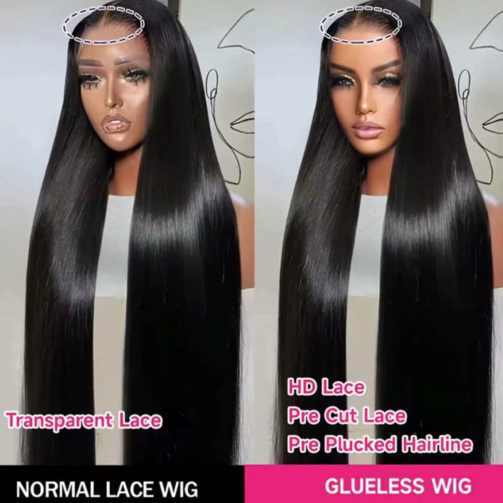 Perruque Lace Frontal Wig sans colle naturelle, cheveux lisses, 40 pouces, 6x5, pre-plucked, 13x6, H