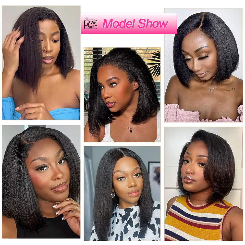 Bon Prix Yaki 250% Perruque Raw Hair Sans Colle Perruque BOB Courte Kinky Straight Perruque Afro Nat