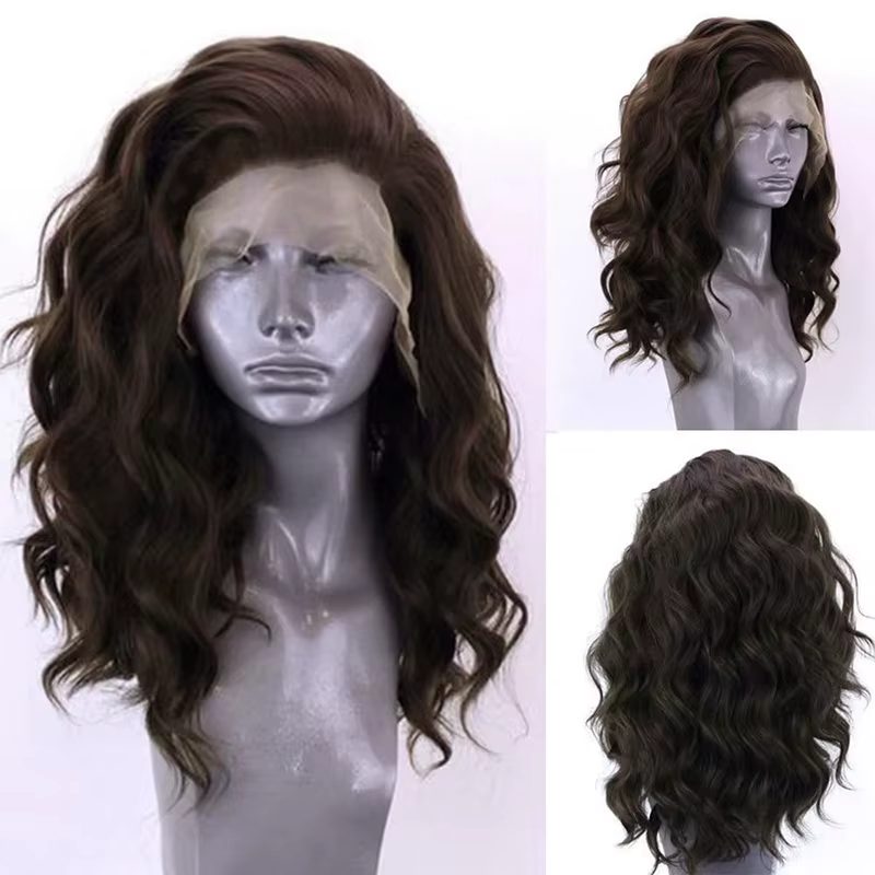 AIMEYA – perruque Lace Front wig synthétique ondulée brune, perruque ample et plumée avec raie libre