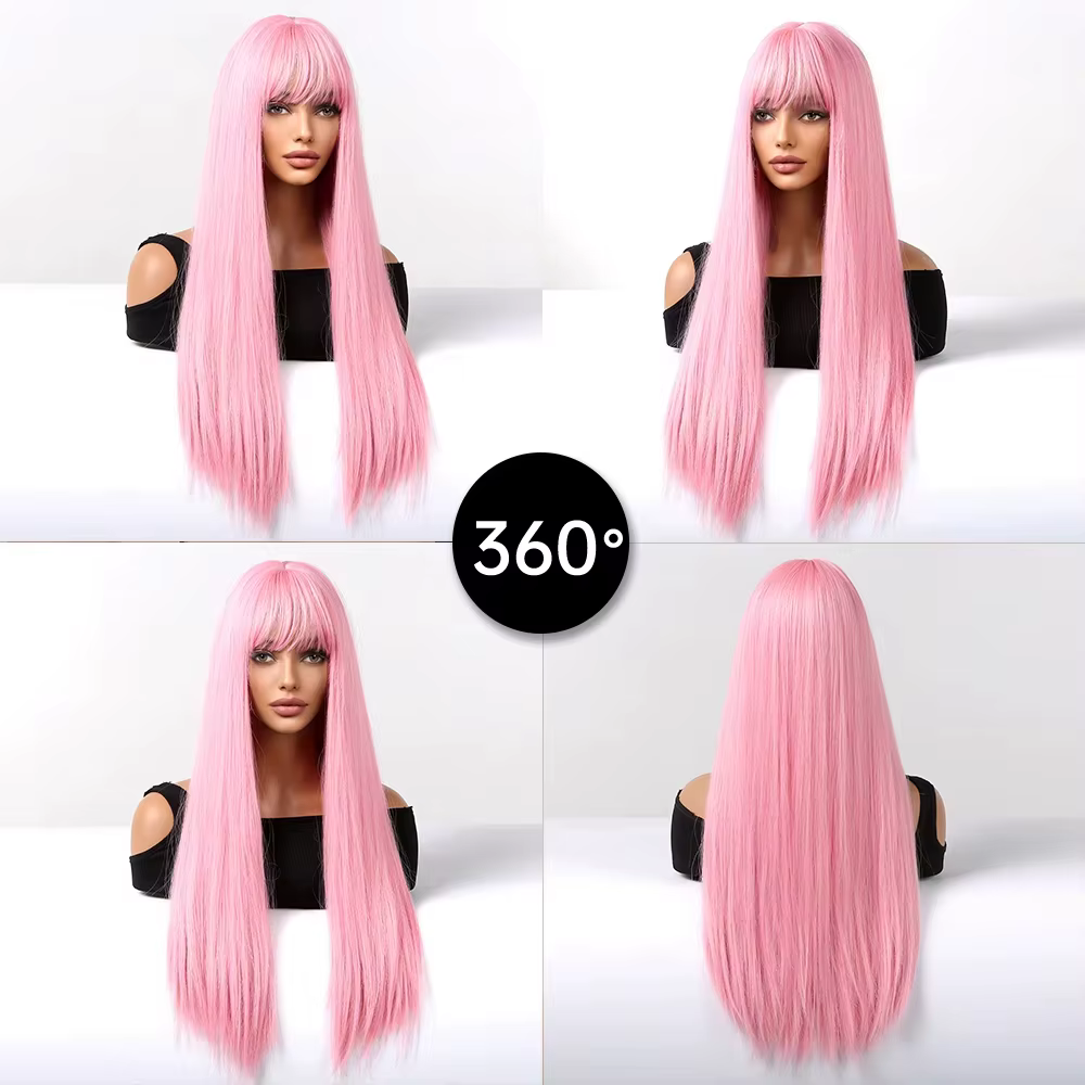 Perruque synthétique longue et lisse rose clair pour fête costumée de cosplay d'Halloween, usage quo
