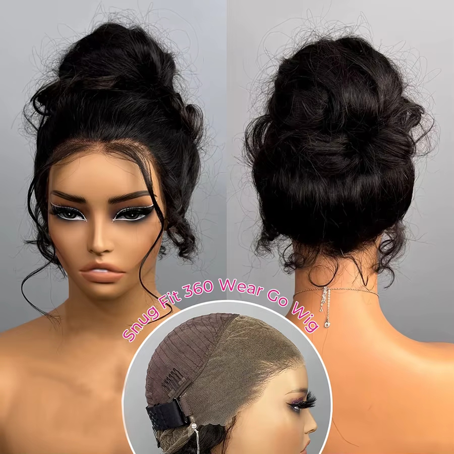 Invisi-strap 360 dentelle frontale vague de corps cheveux humains sans colle perruques avec cordon d