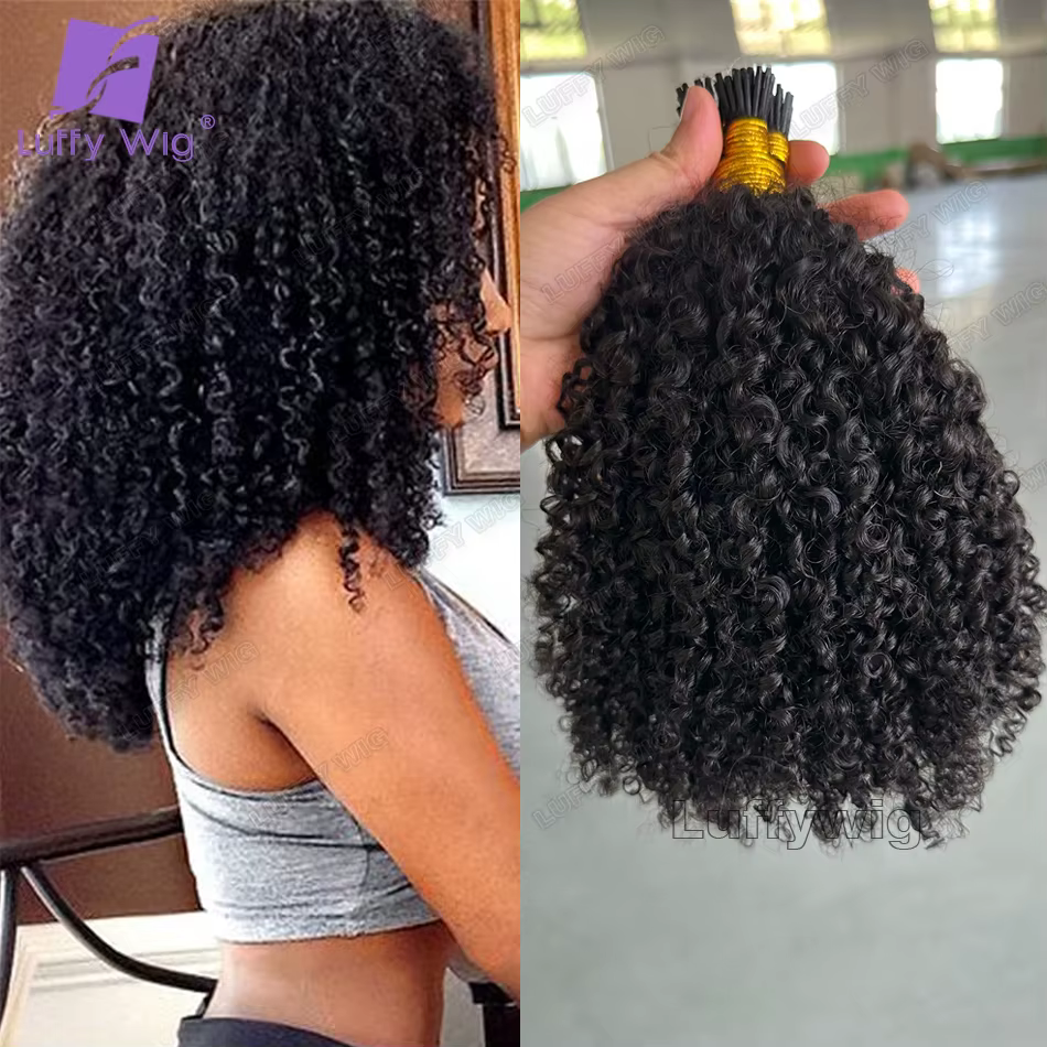 Afro crépus bouclés je pointe Extensions de cheveux Microlink Extensions de cheveux humains Double d