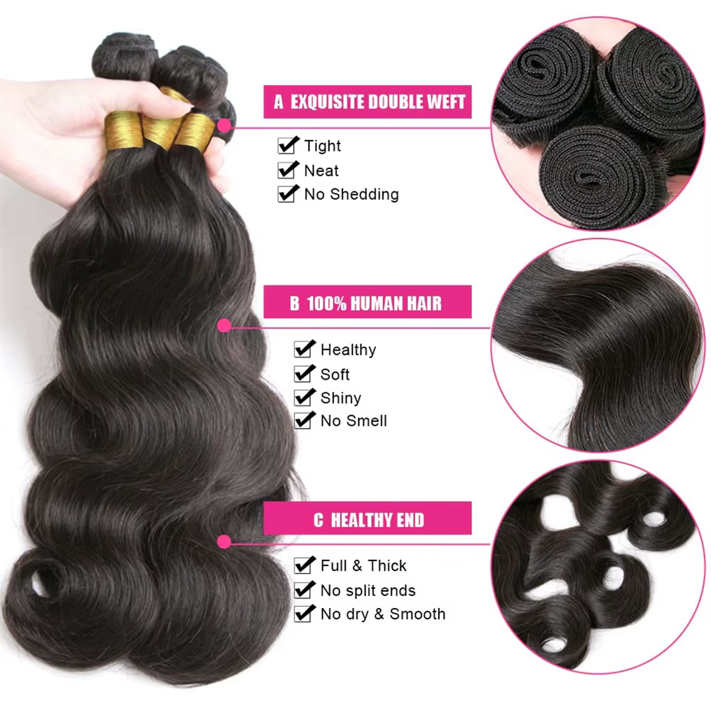 Extensions de cheveux humains 100% naturels, ondulés, brésiliens non traités, 3 mèches avec closure 