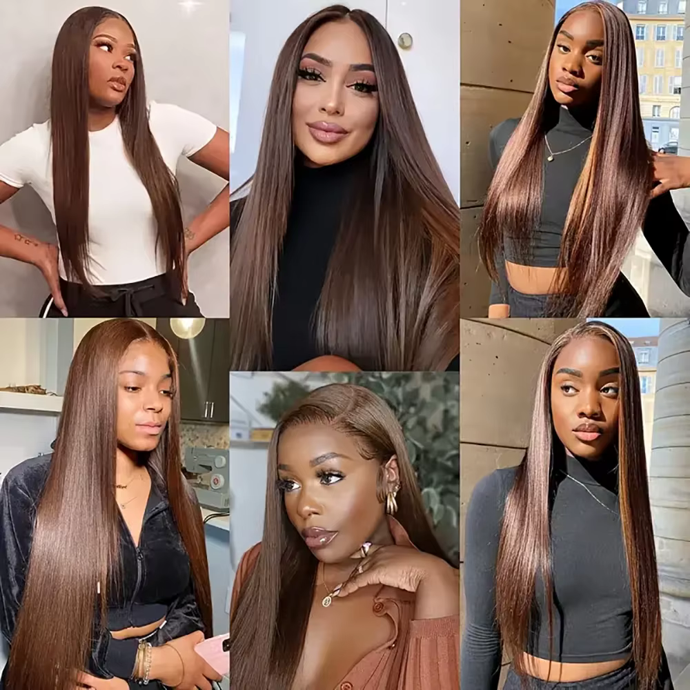 Brun Chocolat 13x6 Perruques Cheveux Humains Vietnamien Lisse 13x6 Dentelle Frontale Perruques 100%