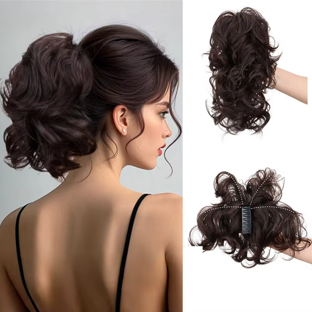 Queue de cheval synthétique élégante et polyvalente, extension de cheveux bouclée à clipser, réglabl
