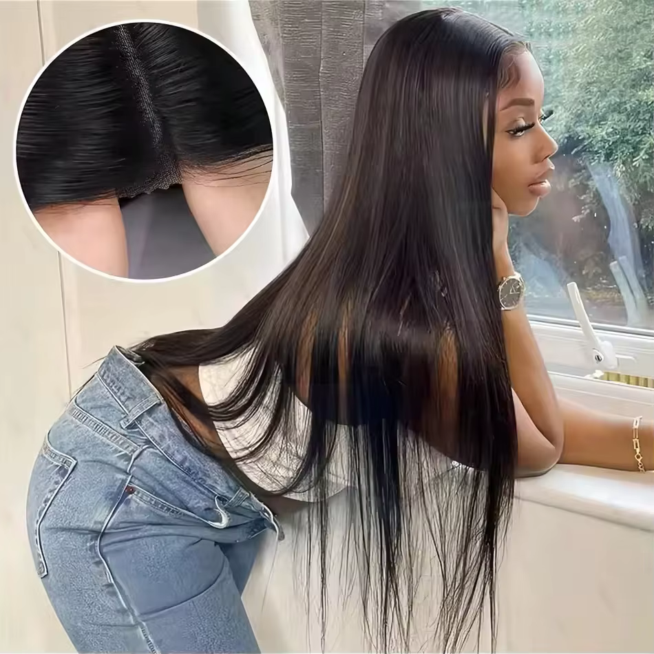 Perruques sans colle en cheveux humains prêtes à porter, lisses comme des baguettes, 30 pouces, pré-