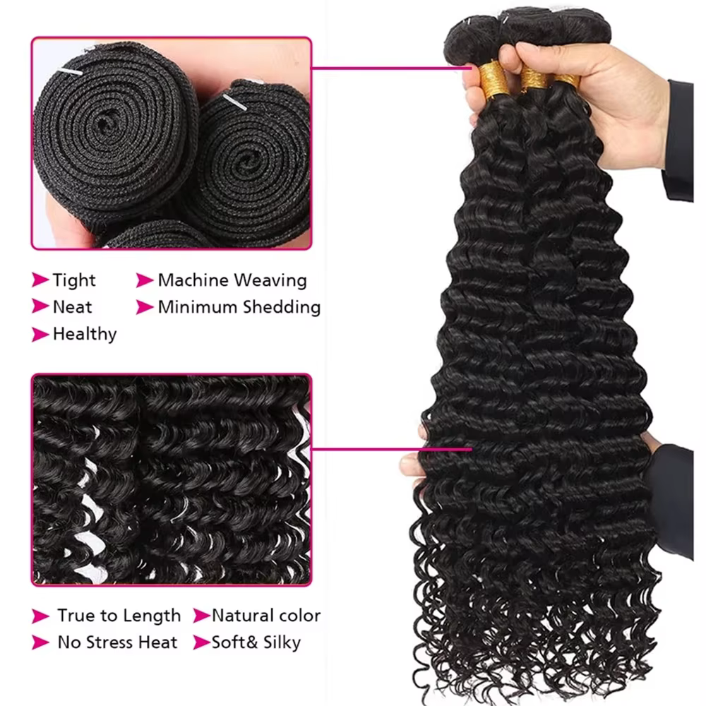 Extensions de cheveux humains 100% naturels non traités, ondulés en profondeur, volumineux et épais,