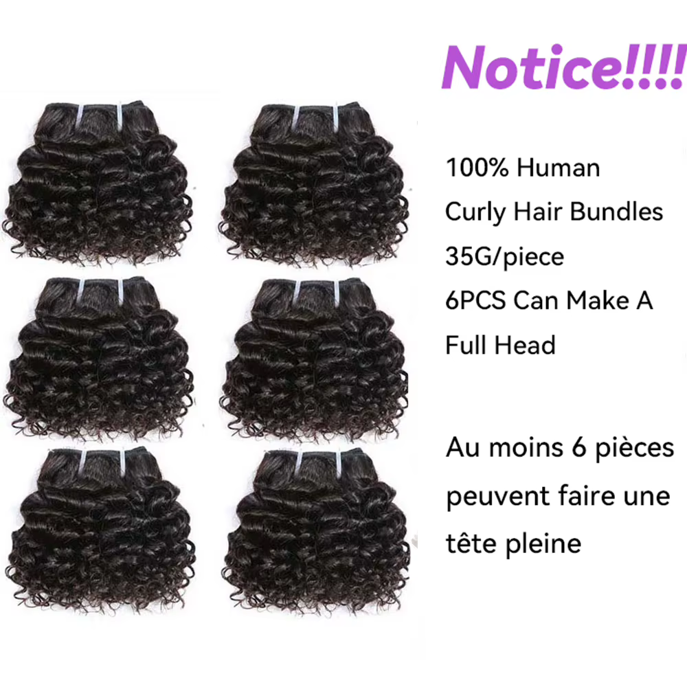 Code Calla rebondissant cheveux bouclés paquets Double tirage indien 6 pouces coupe courte Remy Exte
