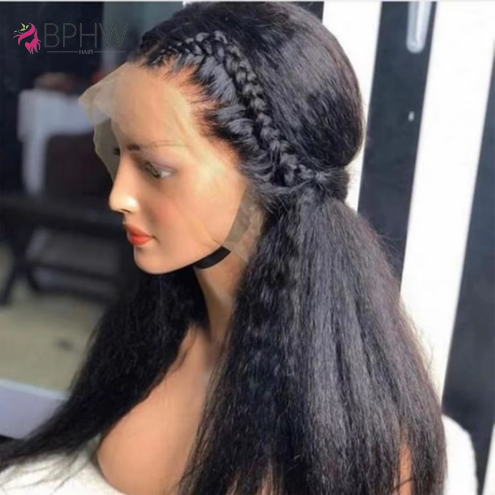 Perruque Cheveux Humains Kinky Straight avec Sangle Invisible, Perruque Frontale 360 Full HD Lace, A