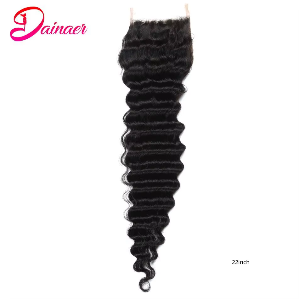 Perruque Lace Closure Deep Wave Brésilienne Remy 100% Naturelle, Cheveux Humains Doux, 4x4, Pre-Pluc