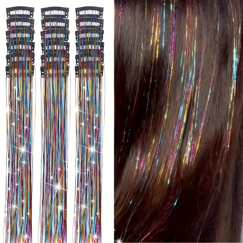Extensions de cheveux en soie arc-en-ciel scintillantes pour femmes, style hippie, pour tressage et