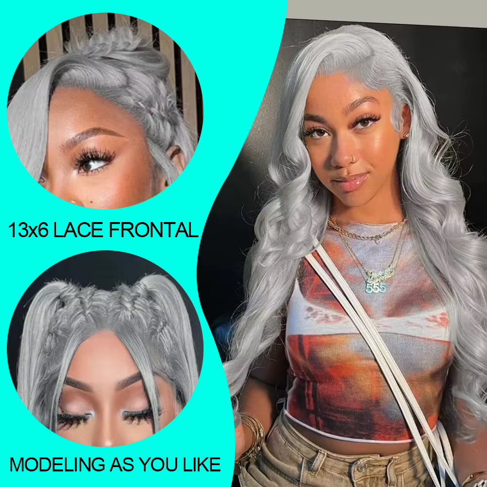 Cosplay vague de corps argent gris 13X4 dentelle avant perruques cheveux humains 13x6 HD dentelle av