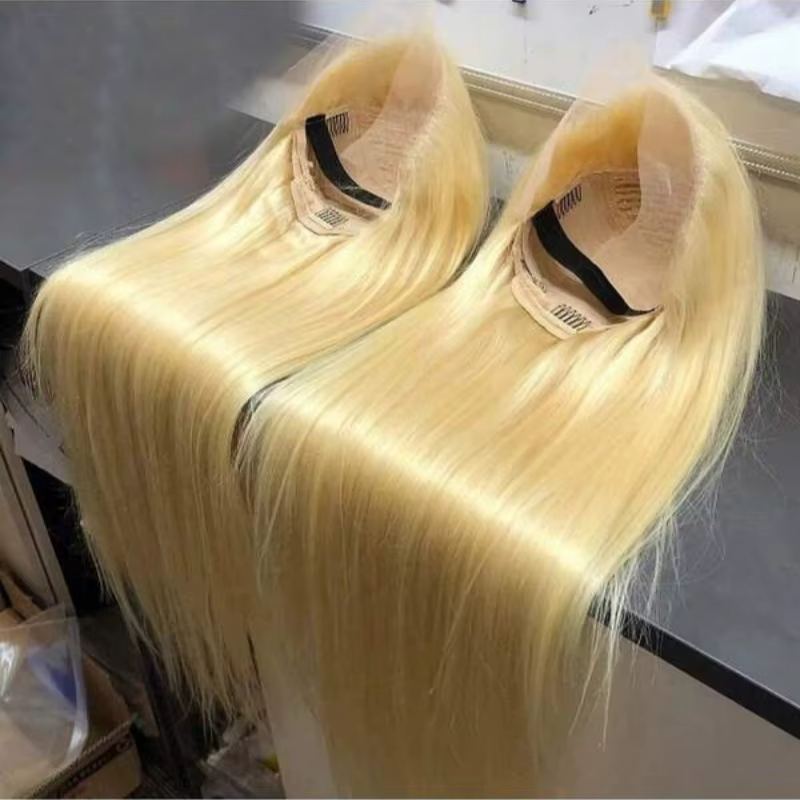 Pas cher 40 42 pouces 613 blond droit perruques de cheveux humains 13x4 13x6 HD dentelle frontale pe