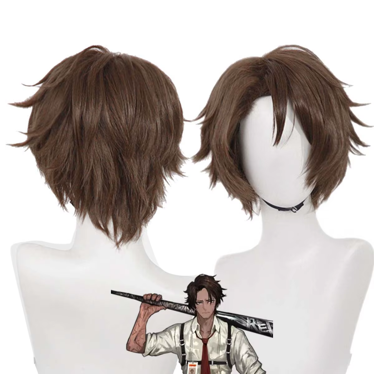 Perruque de cosplay pour homme, cheveux courts bruns, Heathcliff de Limbus Company