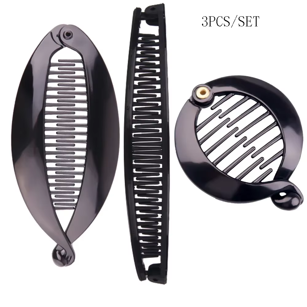 Lot de 3 pinces à cheveux noires, pinces banane pour queue de cheval pour femmes