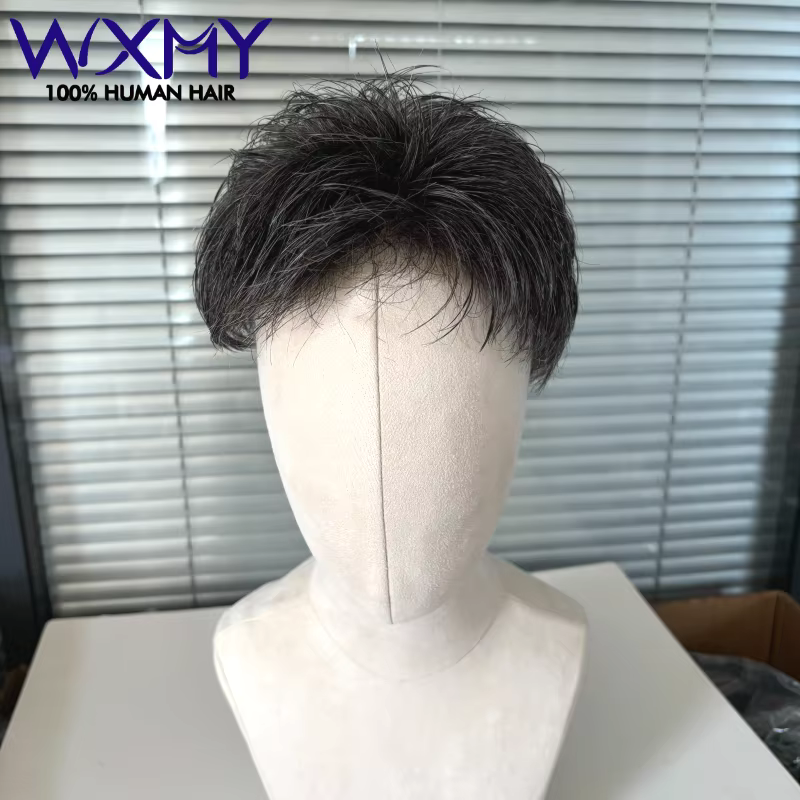 Toupet hommes 0.08-0.10mm Base de peau Durable homme perruque mâle cheveux prothèse coupe de cheveux