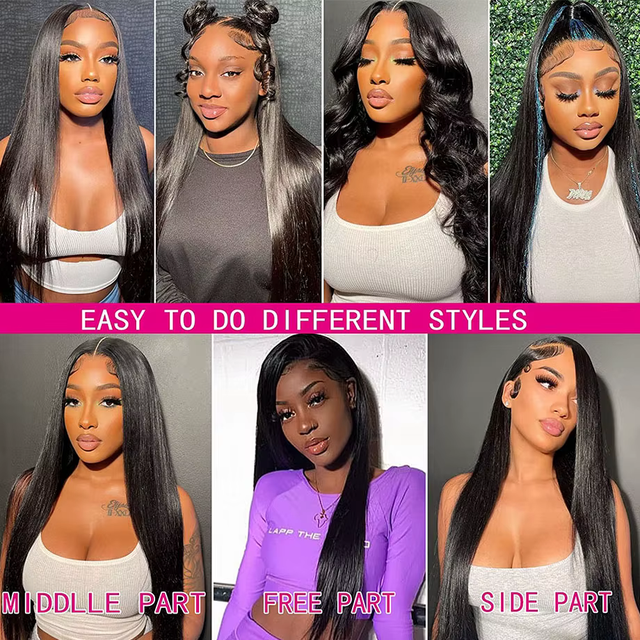 Perruque Lace Frontal Wig naturelle sans colle HD, cheveux lisses, pre-plucked, 5x5, prêt à porter,