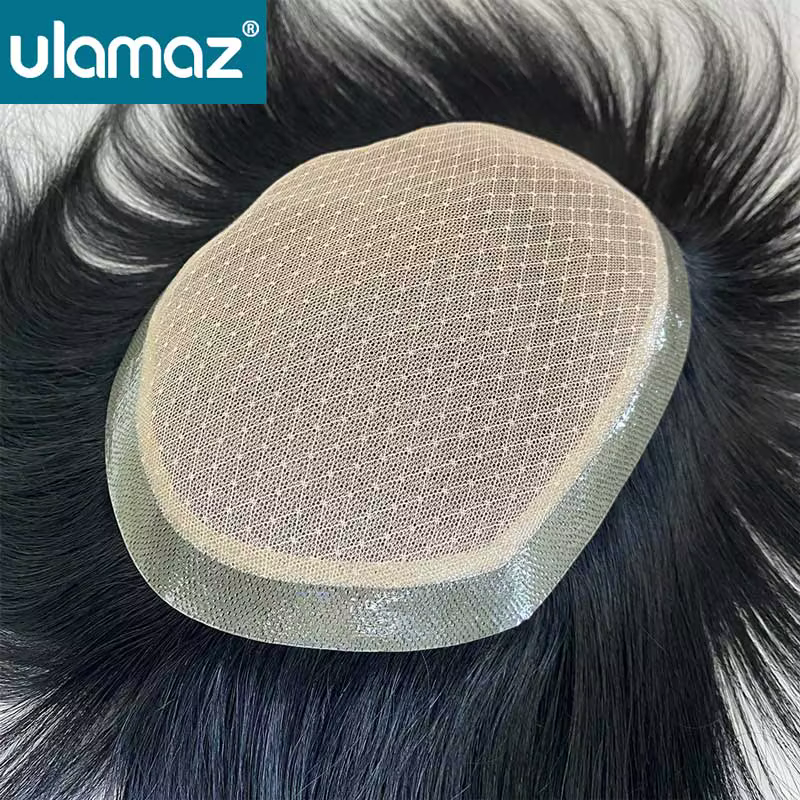 Base en soie toupet réaliste hommes perruque dentelle système de cheveux perruques cheveux humains m