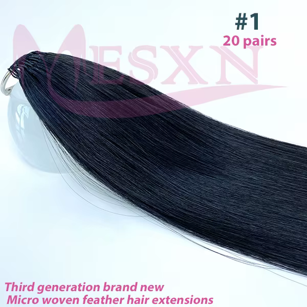 Extensions de cheveux MESXN à double ligne, en plumes, en cheveux humains naturels, confortables et