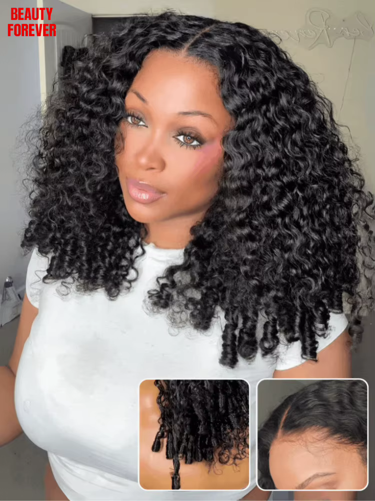 7X5 Bye Bye noeuds doigt bobines bouclés sans colle perruque de cheveux humains sans colle Transpare