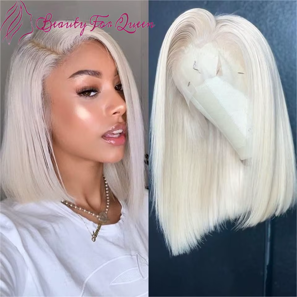 Perruque brésilienne de cheveux humains colorés 13x4, perruque Bob courte et lisse blanche pour Cosp