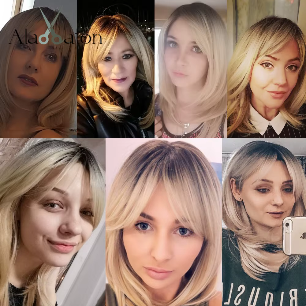 ALAN EATON – perruques synthétiques blondes longues pour femmes, perruque avec frange, couleur ombré