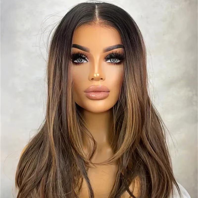 Perruque pour femme de haute qualité, nouvelle perruque synthétique HD Lace Front Ombré Brun Foncé a