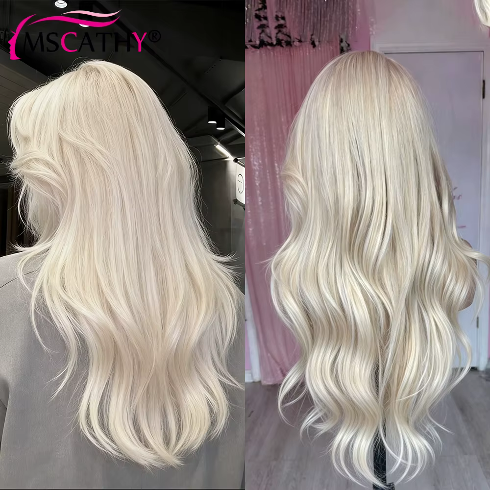 Perruques en cheveux humains blondes perlées superposées 220% pour femmes, perruque ondulée sans col