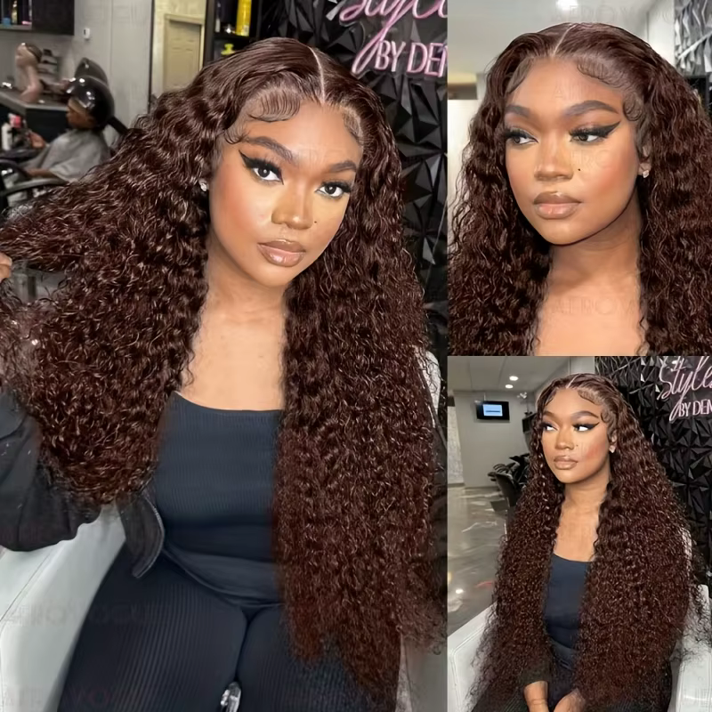 240% densité chocolat brun vague profonde vague d'eau perruque de cheveux humains 32 36 pouces 13x4