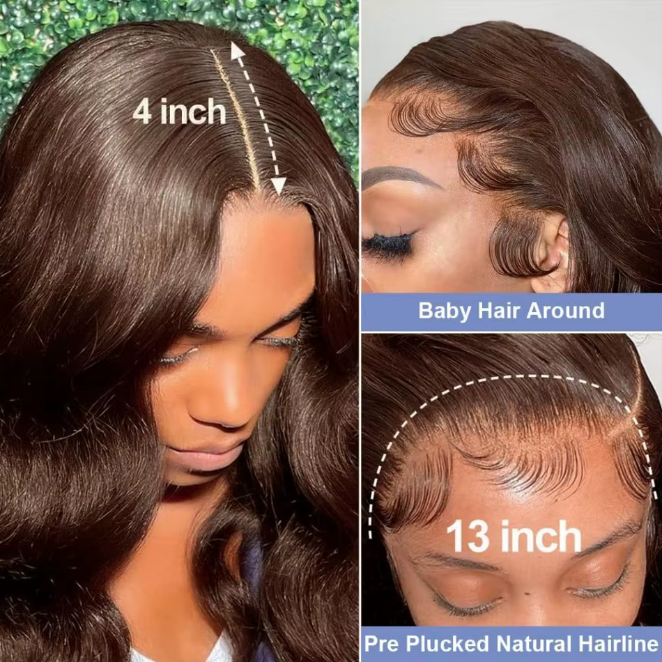 Perruques en cheveux humains ondulés brun chocolat, perruque frontale en dentelle HD 13x6, perruque