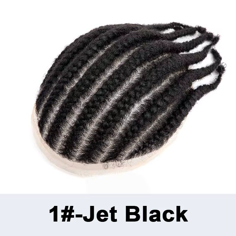 Cornrow tresses pleine dentelle hommes perruque 8 brins tresse toupet cheveux humains français dente