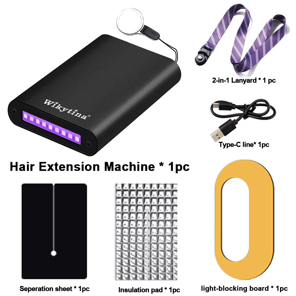 Kit d'extensions de cheveux légers en V avec colle à lumière UV et machine d'extension de cheveux, t