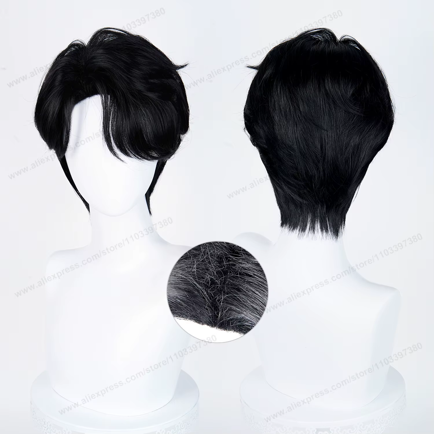 Saja Boys Jinu Cosplay perruque synthétique 28 cm court noir hommes cheveux Anime résistant à la cha
