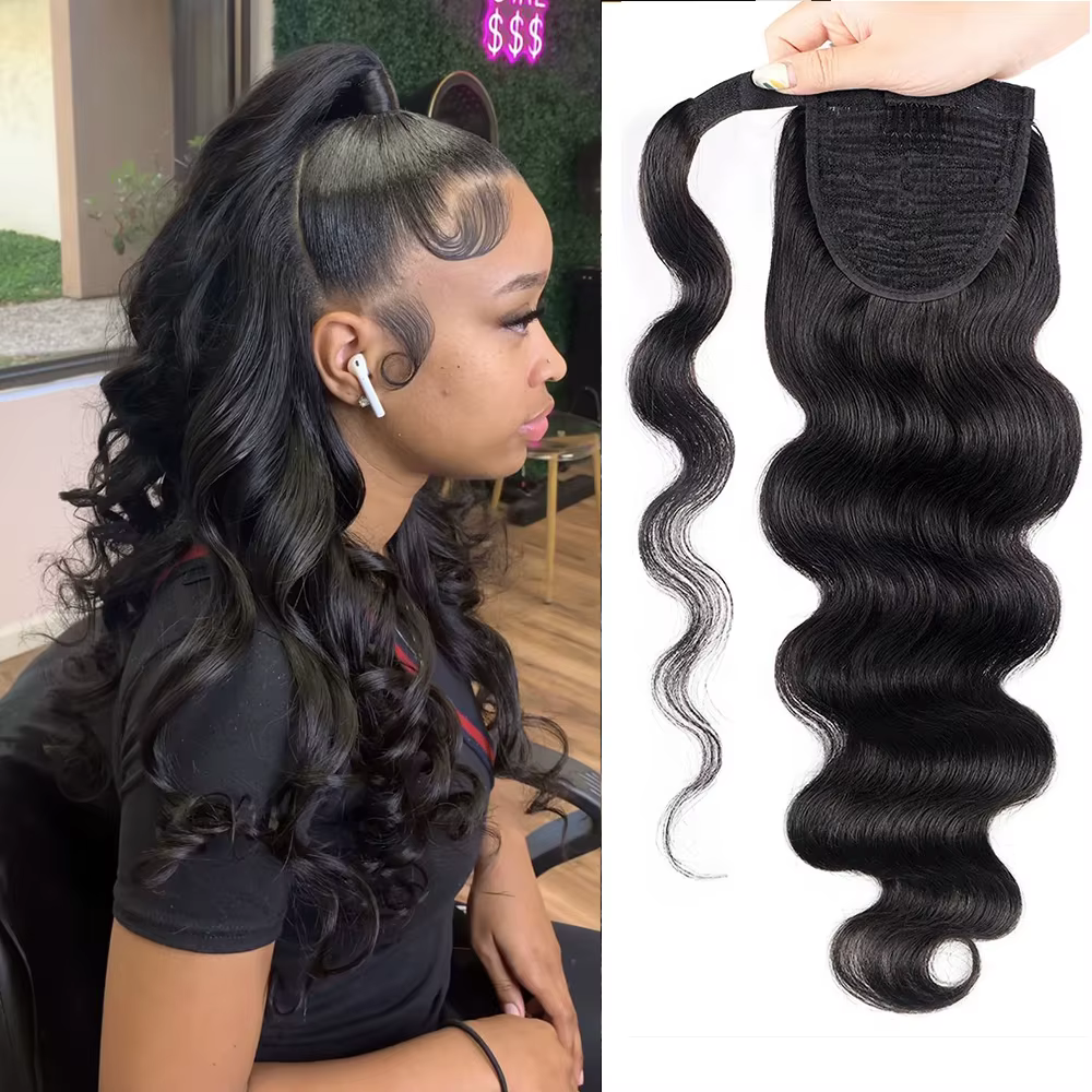 Crépus bouclés enrouler autour de la queue de cheval vierge Extensions de cheveux humains bruts post