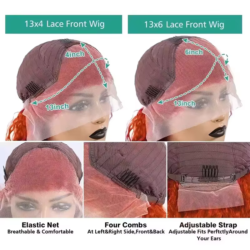 Perruques Lace Front 13x4 en Cheveux Humains Brésiliens Ondulés Profonds Ginger, 30 Pouces # Perruqu