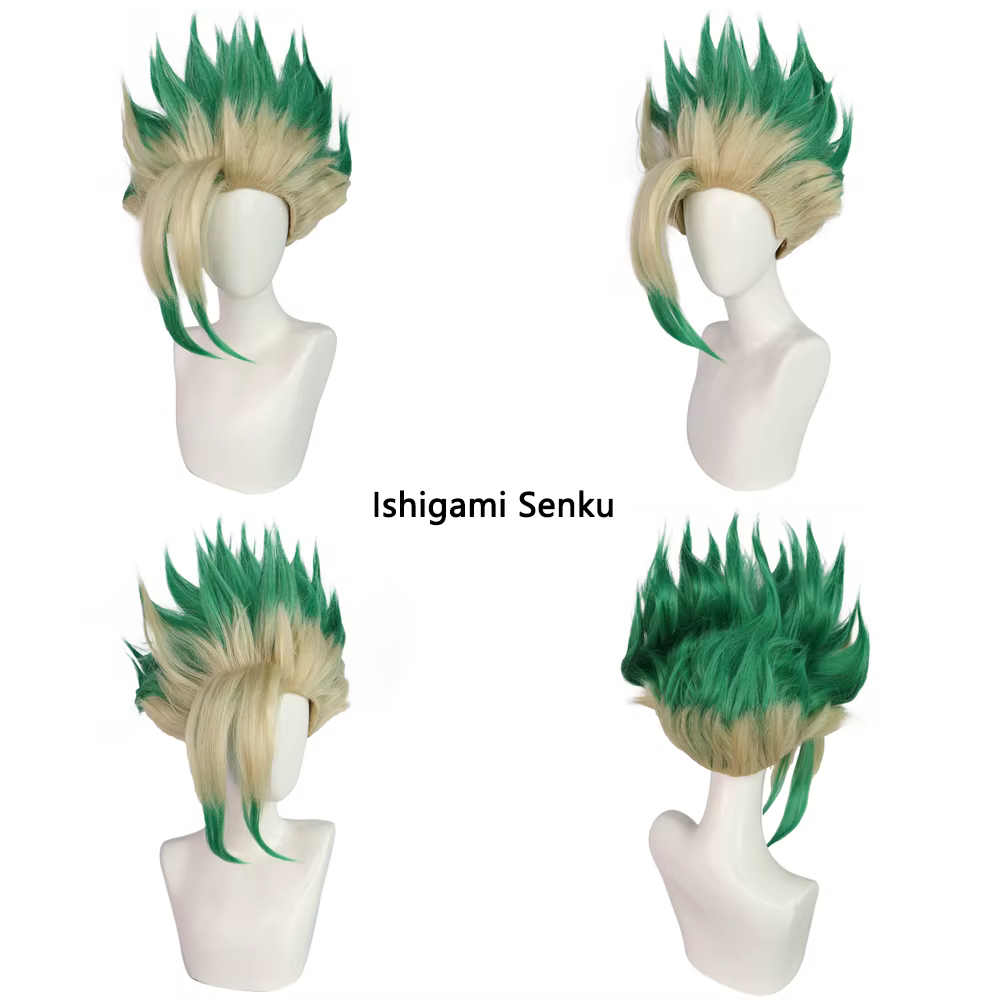 Anime Ishigami Senku ‌ ‌   Cosplay cheveux synthétiques Dr.Stone vert dégradé adapté aux fêtes quoti