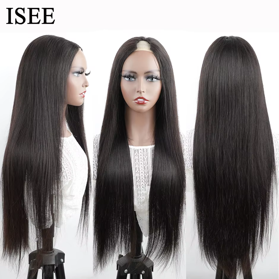 ISEE-Perruque brésilienne droite en V pour femme, perruques de cheveux humains, sans colle
