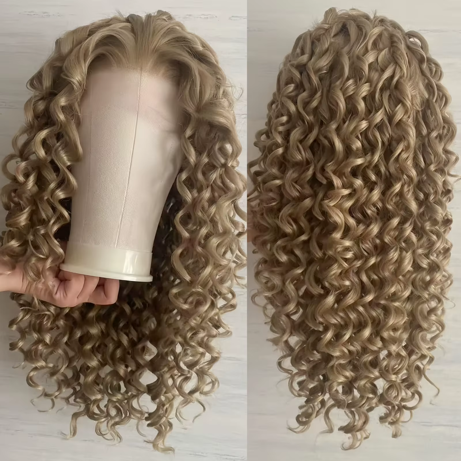 Perruques synthétiques bouclées blondes longues pour femmes, cheveux Afro bouclés blond cendré, part