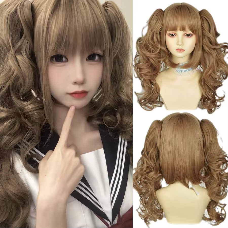 Perruque synthétique bouclée romaine Lolita avec frange, perruque Anime dorée Oberl pour femme, perr