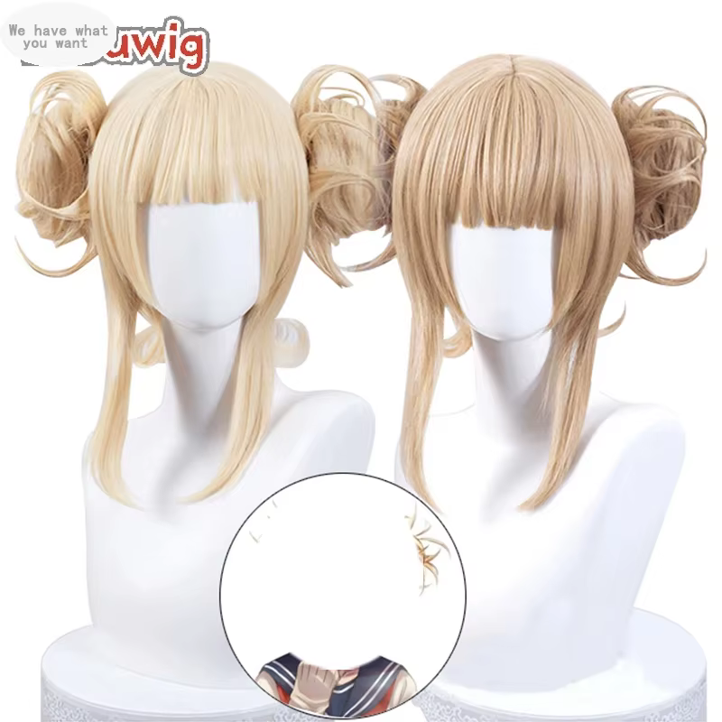 Himiko Toga Cosplay perruques Anime Himiko Toga avec petits pains 30 cm court blond synthétique fête