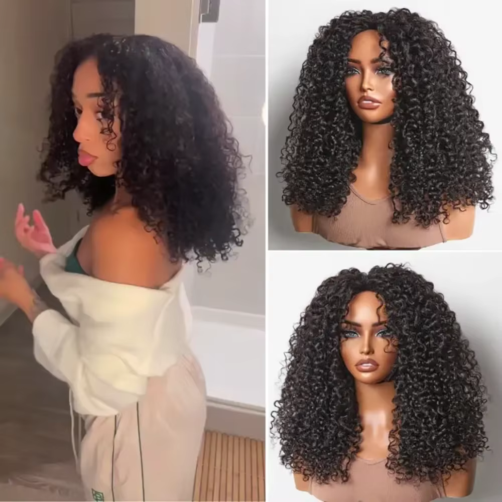 Moitié perruque cheveux humains Jerry perruques bouclées sans colle cheveux humains avec cordon sans