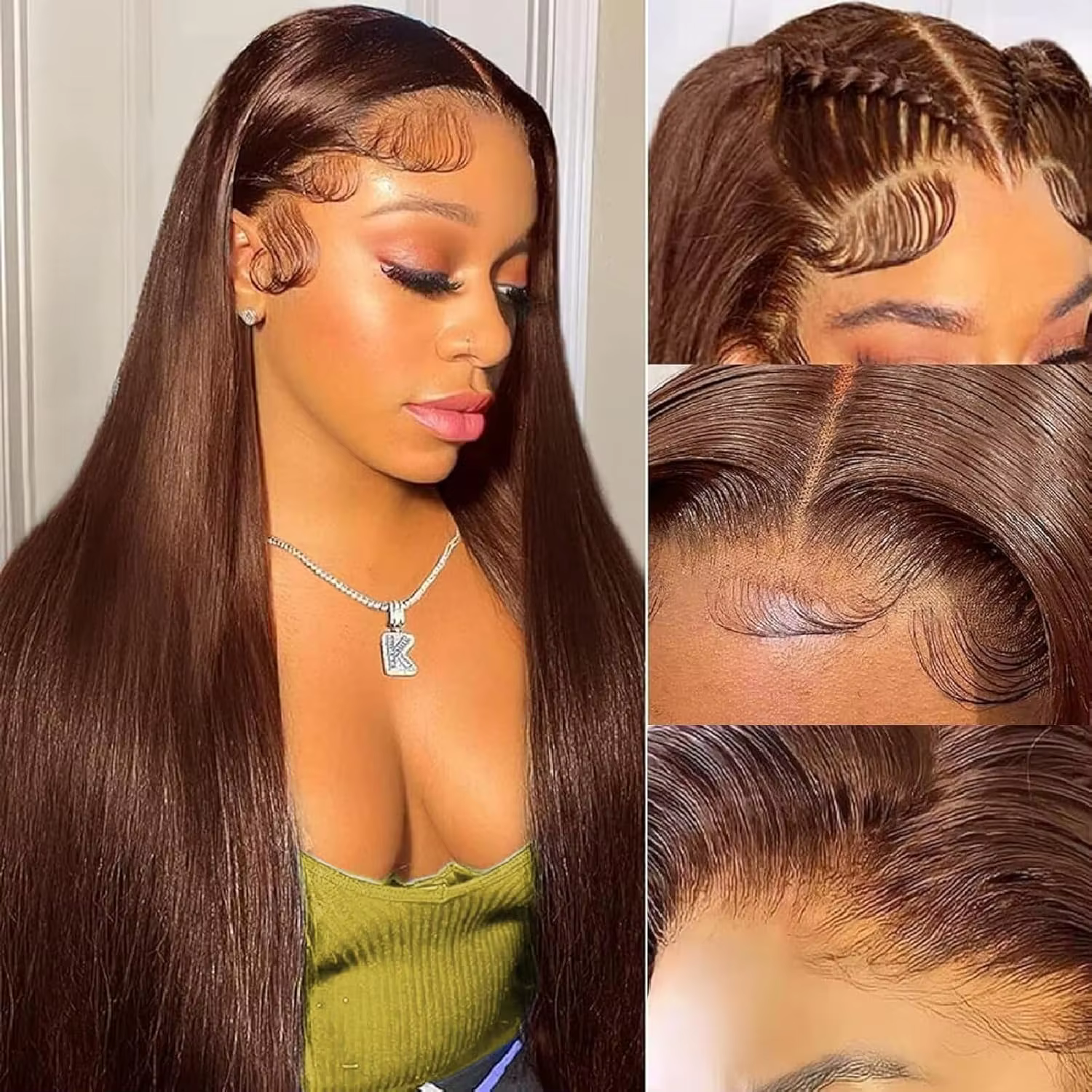 Perruques de cheveux humains avant de dentelle 13x4 HD de couleur brun chocolat de qualité supérieur